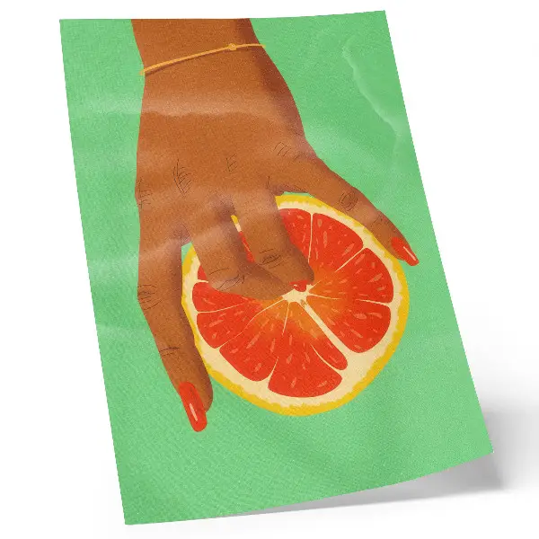 Impression sur toile représentant une main avec un pamplemousse aux couleurs pop art vives