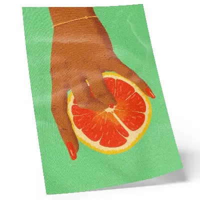 Impression sur toile représentant une main avec un pamplemousse aux couleurs pop art vives