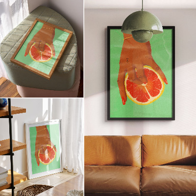 Impression sur toile Main avec pamplemousse aux couleurs vives pop art