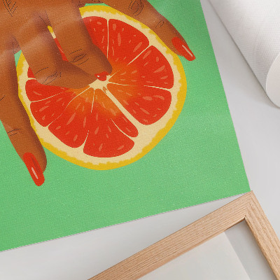 Impression sur toile Main avec pamplemousse aux couleurs vives pop art