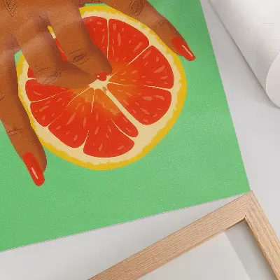 Impression sur toile représentant une main avec un pamplemousse aux couleurs pop art vives