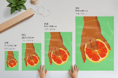 Impression sur toile Main avec pamplemousse aux couleurs vives pop art