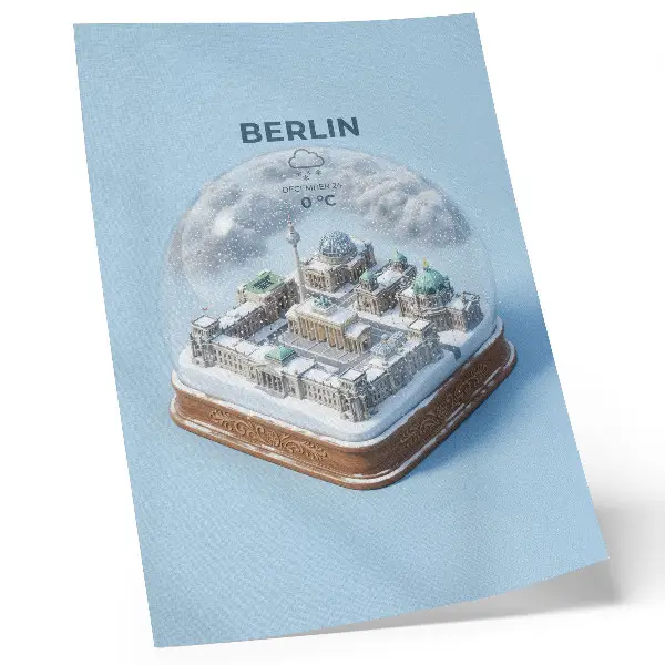 Décoration murale représentant une ville miniature dans une boule à neige en verre
