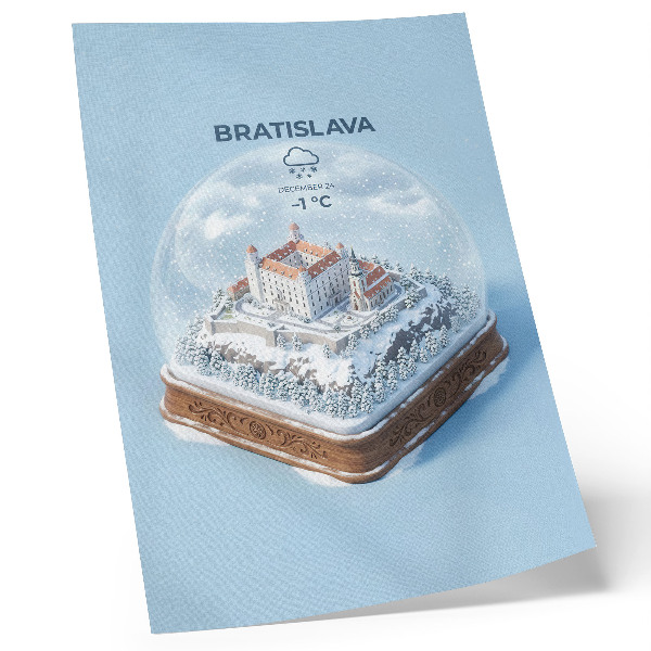 Impression sur toile Globe d'hiver avec château et neige style illustration