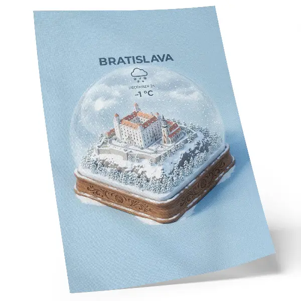 Impression sur toile représentant un globe d'hiver avec château et neige style illustration