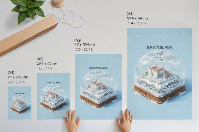 Impression sur toile Globe d'hiver avec château et neige style illustration