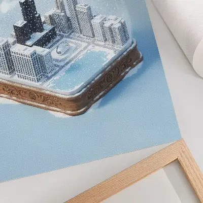 Affiche décorative représentant une ville miniature dans un décor hivernal