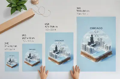 Affiche décorative représentant une ville miniature dans un décor hivernal