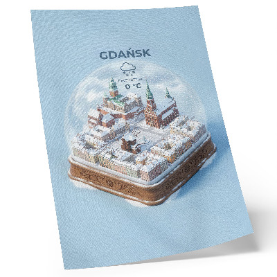 Décoration murale Gdańsk en hiver sous la neige dans une boule de verre
