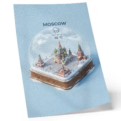 Affiche décorative représentant une miniature de Moscou dans une boule à neige hivernale