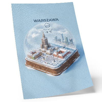 Impression sur toile Varsovie, hiver, globe de verre, architecture enneigée