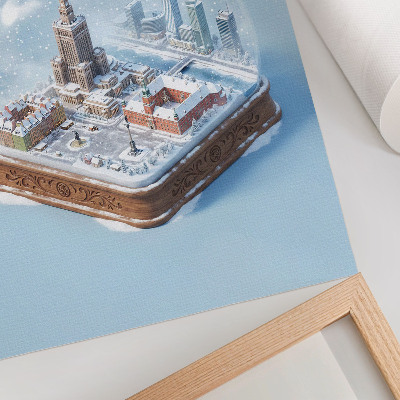 Impression sur toile Varsovie, hiver, globe de verre, architecture enneigée