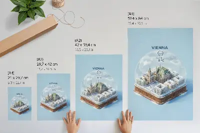 Affiche décorative représentant un panorama miniature de Vienne dans une sphère de verre