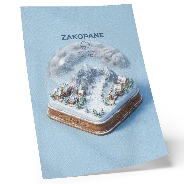 Affiche décorative Un paysage hivernal féérique sous forme de sphère, des couleurs apaisantes, le charme des montagnes