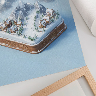 Affiche décorative Un paysage hivernal féérique sous forme de sphère, des couleurs apaisantes, le charme des montagnes