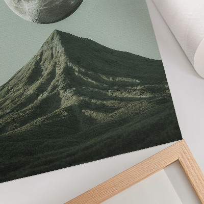 Impression sur toile Lune au-dessus de la montagne, nuances vertes, paysage mystérieux