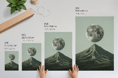 Impression sur toile Lune au-dessus de la montagne, nuances vertes, paysage mystérieux