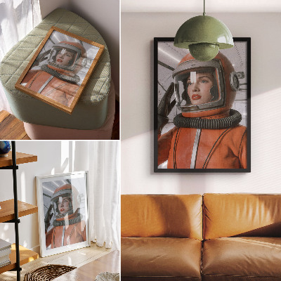 Décoration murale Silhouette spatiale en combinaison spatiale orange modernité