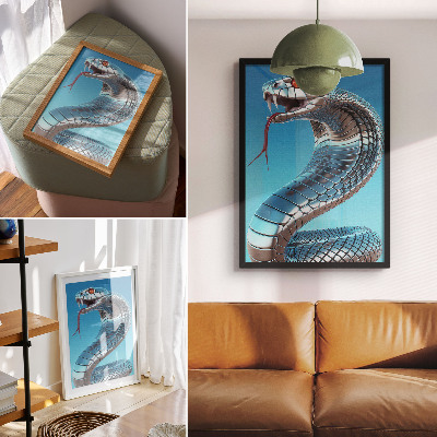 Impression sur toile Serpent métallique sur fond bleu, intensité rouge