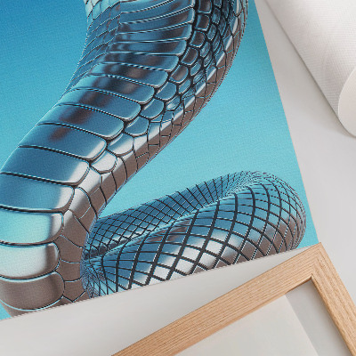 Impression sur toile Serpent métallique sur fond bleu, intensité rouge
