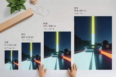 Décoration murale représentant une voiture futuriste aux lignes dynamiques de nuit