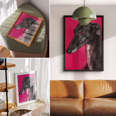 Affiche décorative Un chien noir et blanc sur un fond rose intense