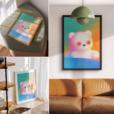 Décoration murale Ours en peluche coloré sur fond dégradé, style moderne