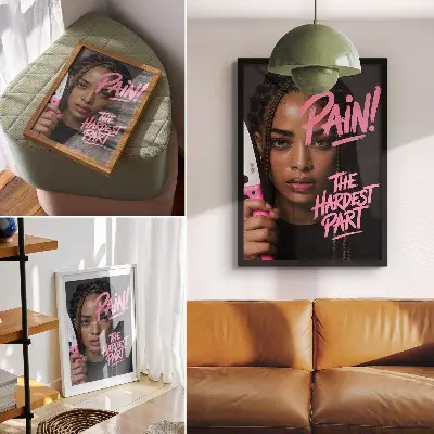 Impression sur toile visage avec lettrage rose à l'atmosphère dynamique