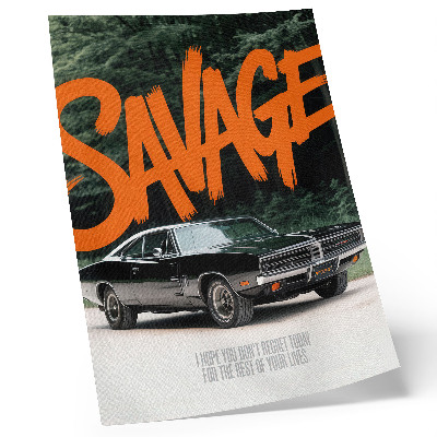 Affiche décorative Voiture classique, lettrage orange, thème nature