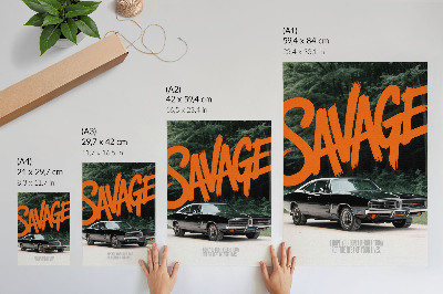 Affiche décorative Voiture classique, lettrage orange, thème nature