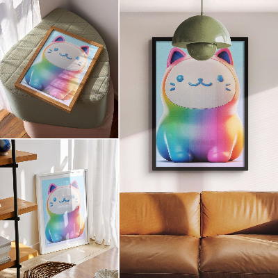 Impression sur toile style moderne dégradé de chat arc-en-ciel
