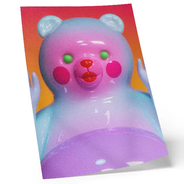 Affiche décorative ours en peluche coloré aux teintes vives et à la composition moderne