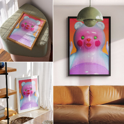 Affiche décorative Ours en peluche coloré, couleurs vives, composition moderne