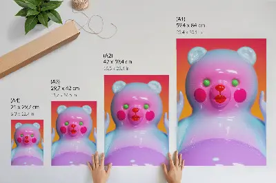 Affiche décorative ours en peluche coloré aux teintes vives et à la composition moderne