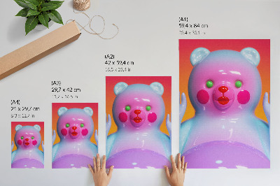 Affiche décorative Ours en peluche coloré, couleurs vives, composition moderne