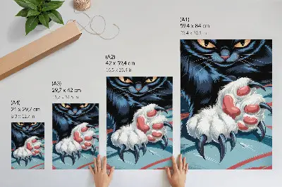 Affiche décorative chat aux griffes acérées aux couleurs vives et au dynamisme intense