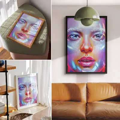 Décoration murale portrait futuriste aux couleurs énergiques