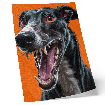 Impression sur toile fourrure noire, fond orange, détails expressifs