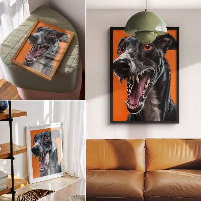 Impression sur toile fourrure noire, fond orange, détails expressifs