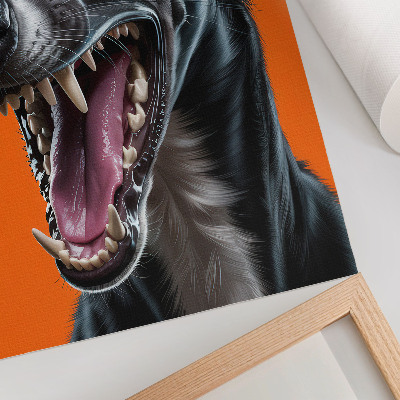 Impression sur toile fourrure noire, fond orange, détails expressifs