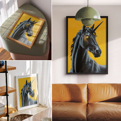 Affiche décorative Une licorne sur fond jaune, magique et mystérieuse