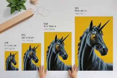 Affiche décorative représentant une licorne magique et mystérieuse sur fond jaune