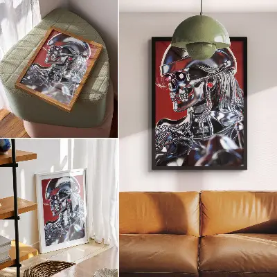Impression sur toile motif de personnage futuriste en noir et rouge