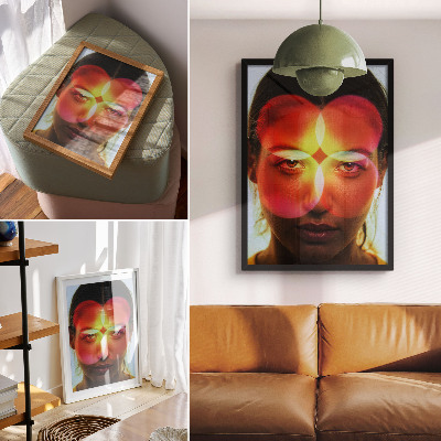 Affiche décorative Visage humain avec des cercles d'énergie colorés