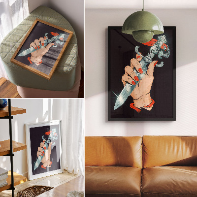 Impression sur toile Main tenant un poignard, détails clignotants