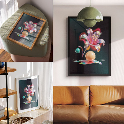 Impression sur toile Abstraction colorée avec un lys et des boules