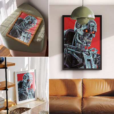 Affiche décorative Robot futuriste sur fond rouge