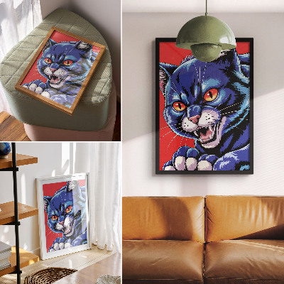 Impression sur toile Chat bleu énergique avec des touches orange