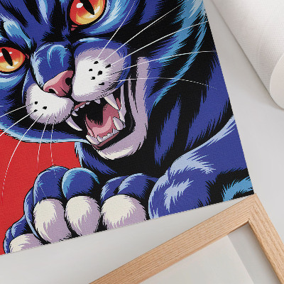 Impression sur toile Chat bleu énergique avec des touches orange