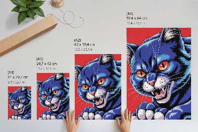 Impression sur toile Chat bleu énergique avec des touches orange